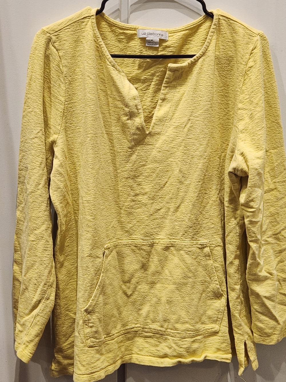 Liz Claiborne Yellow Lightweight Long-Sleeve Top Kangaroo Pocket